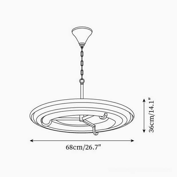 Technical dimensional drawing of white plaster ring chandelier with 68cm width specification