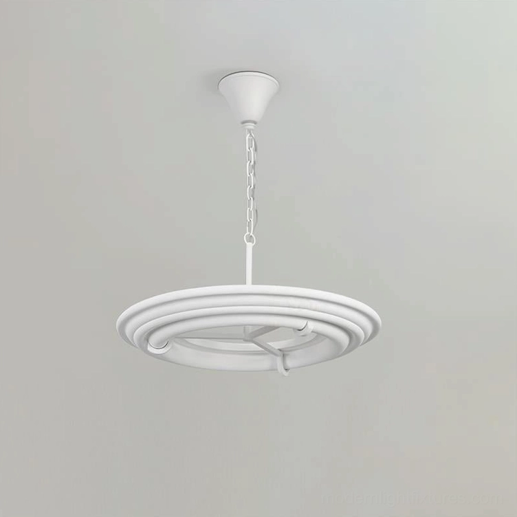 Clean minimalist plaster ring pendant light fixture flat view on neutral background
