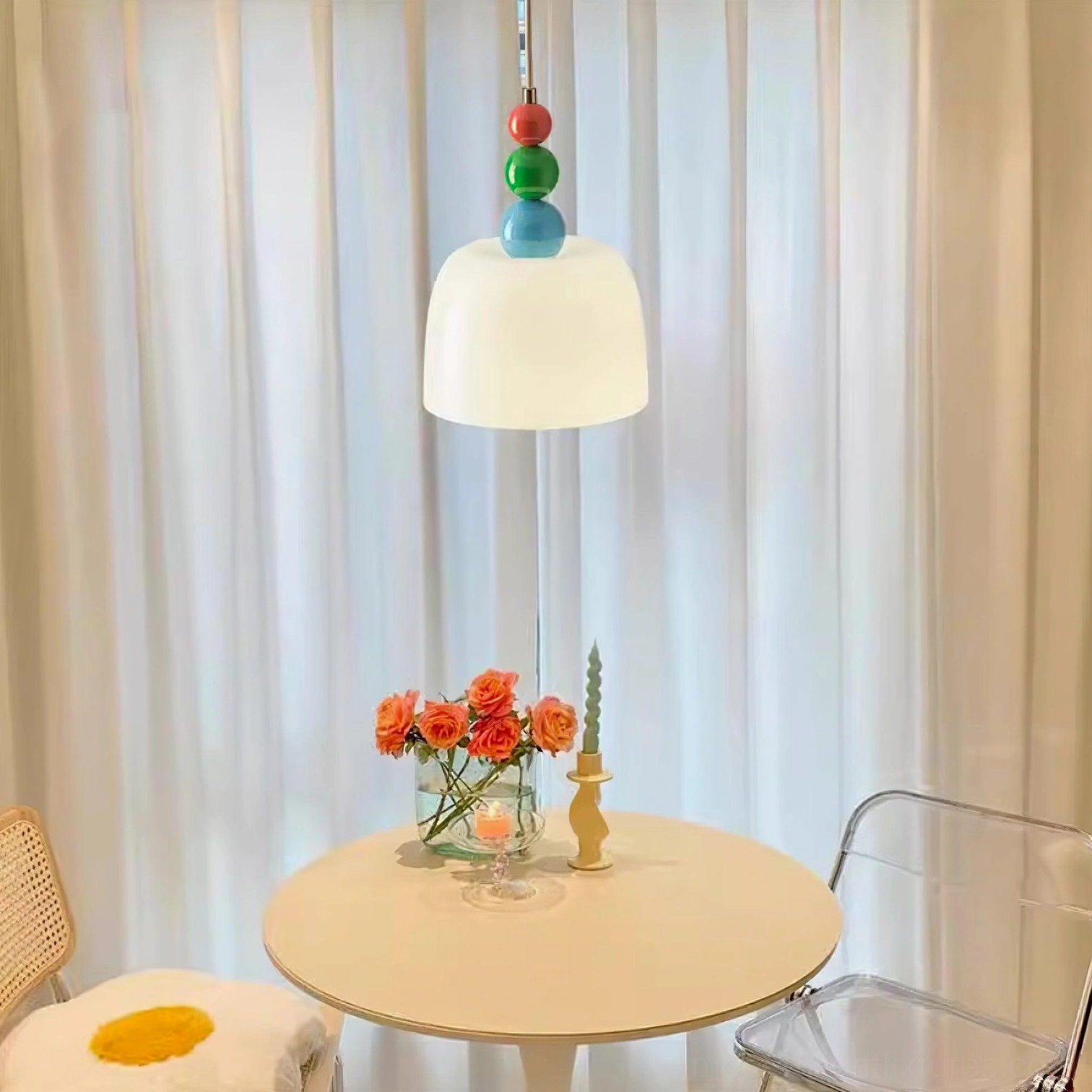 Playful colorful beaded pendant light fixture perfect for eclectic home styling