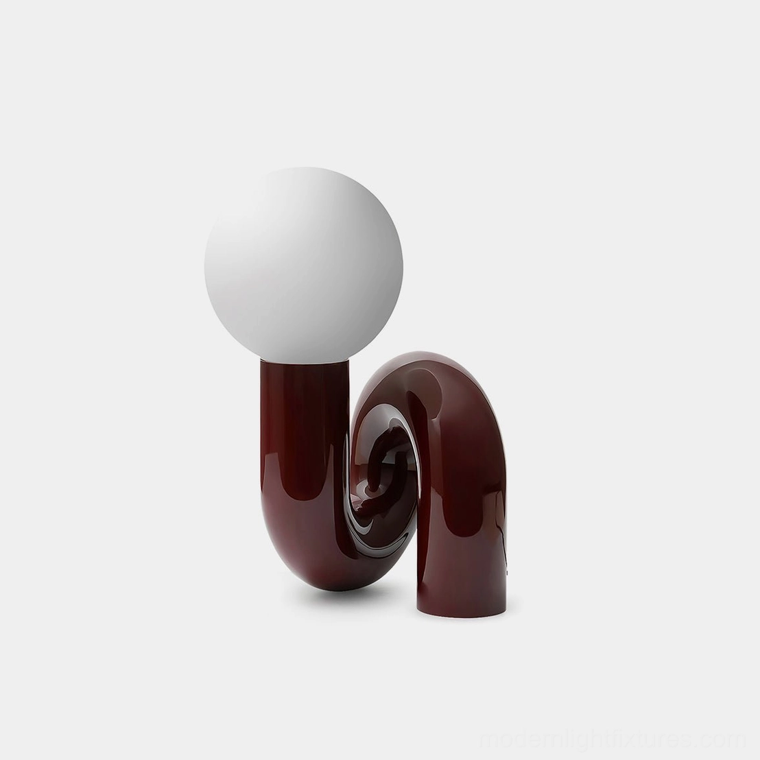 Playful N-shape modern glass table lamp dark red ceramic base with frosted resin shade