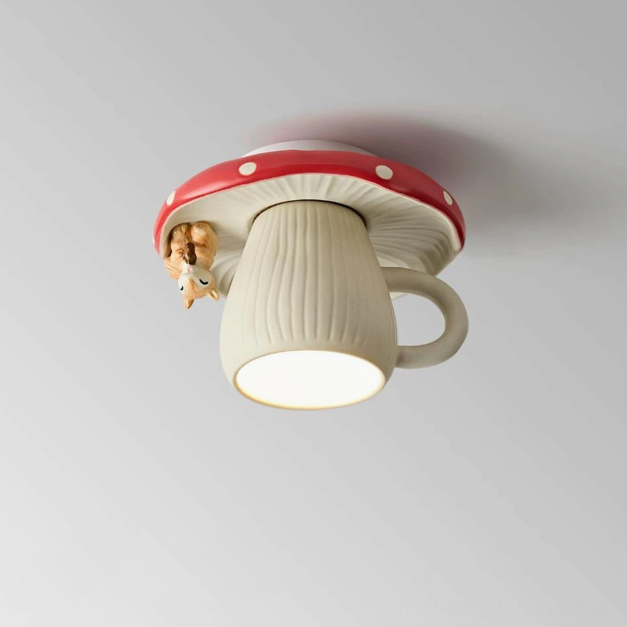 Kids playroom nursery with ceramic mug ceiling light fixture installed