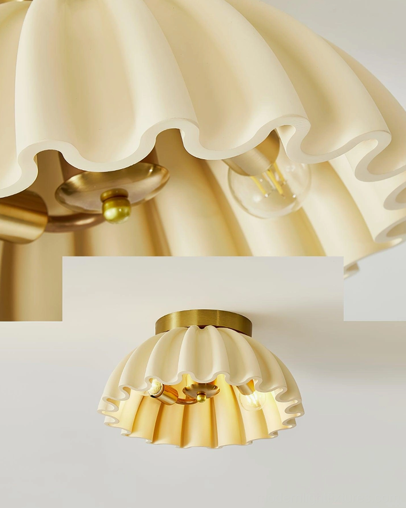 Scalloped pleated ceiling light fixture demonstrating product design and construction quality