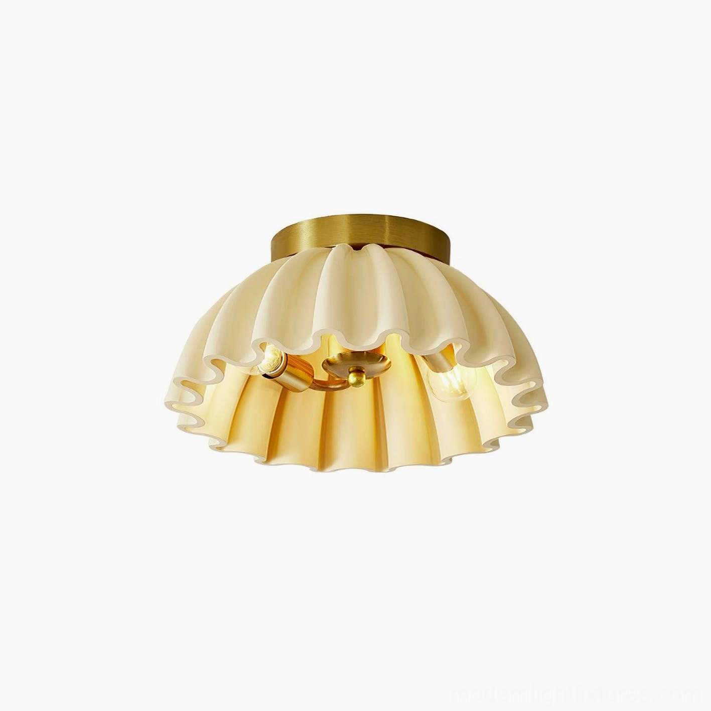 Ruffled ceiling light fixture installation detail showing canopy and mounting mechanism