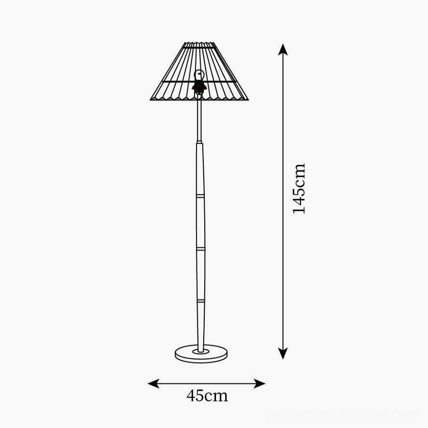 Pleated floor lamp technical specification diagram showing 145cm height and 45cm diameter shade