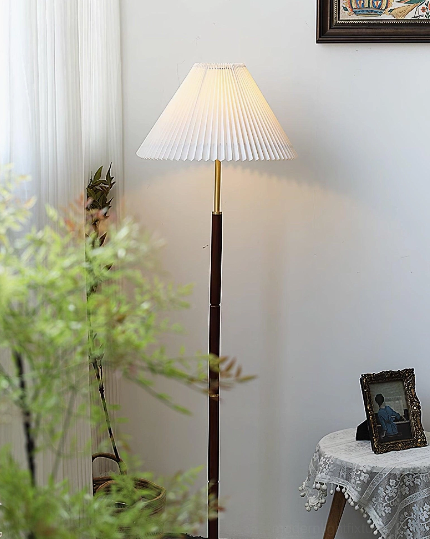 Handcrafted mid-century pleated floor lamp architectural detail close-up