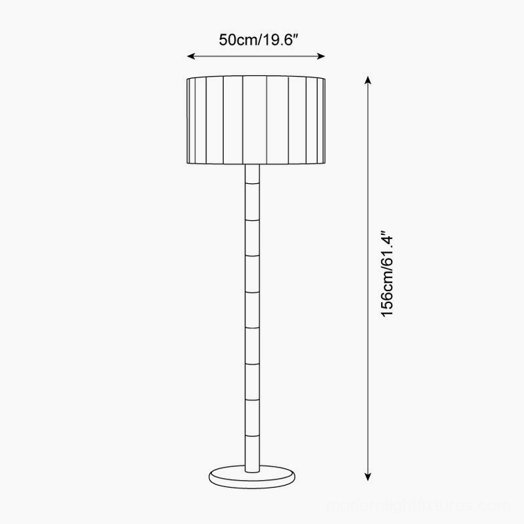 Technical schematic drawing of pleated grove floor lamp showing dimensions 50cm width and 156cm total height with orthographic line illustration