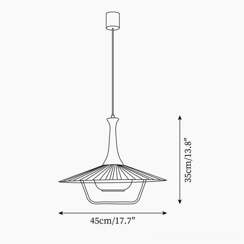 Technical CAD drawing specifications of pleated pendant lamp showing 45cm diameter 35cm height dimensions