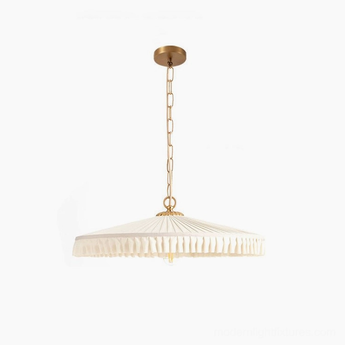 Pleated fabric pendant light all sizes shown, gold and beige color variant options