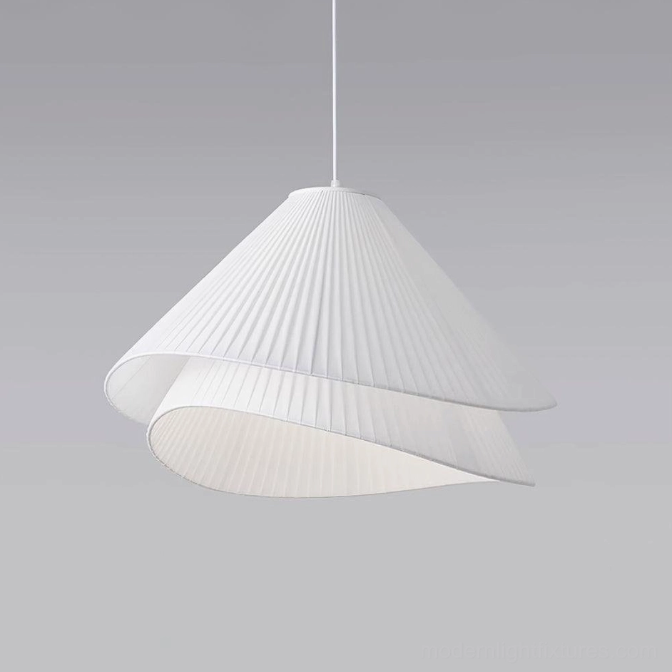 Pleated pendant light paired with contemporary furniture and minimalist decor