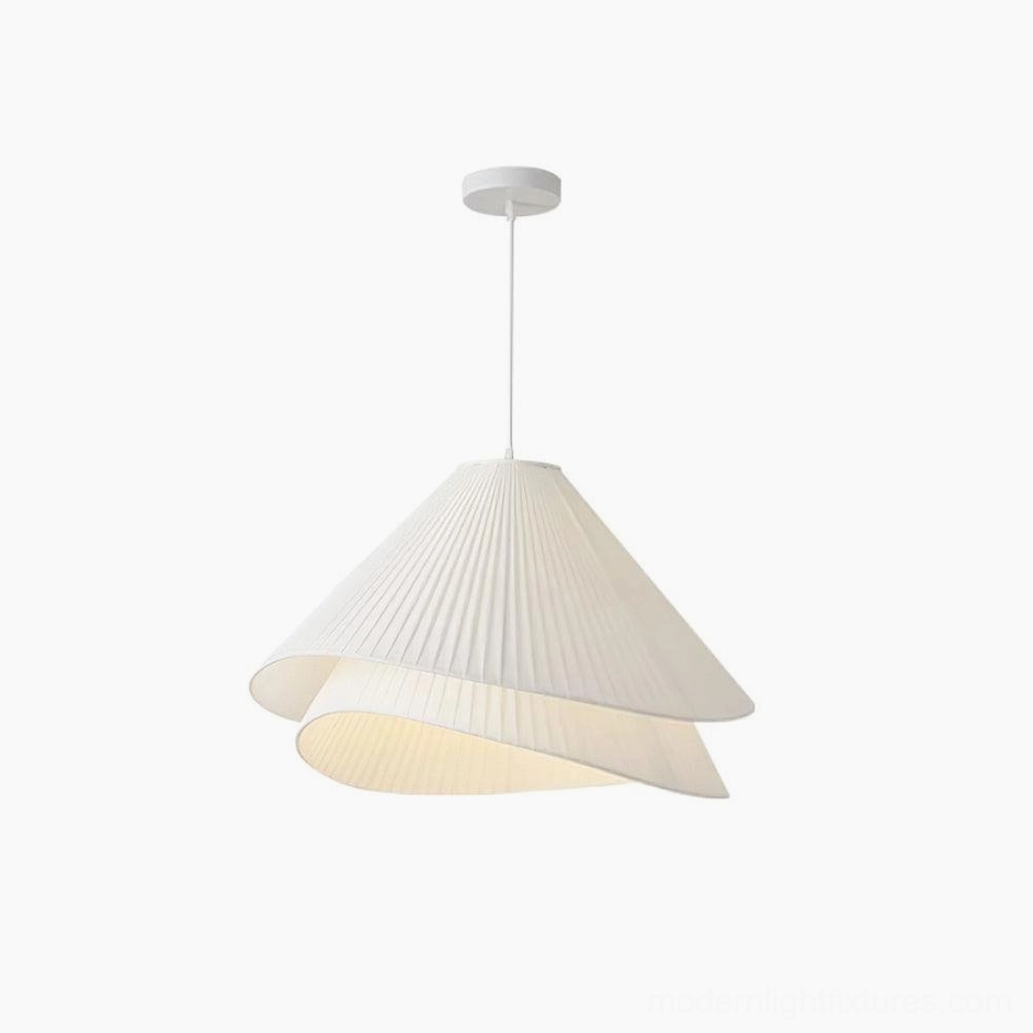 Pleated fabric pendant light in transition from daylight to evening ambiance setting