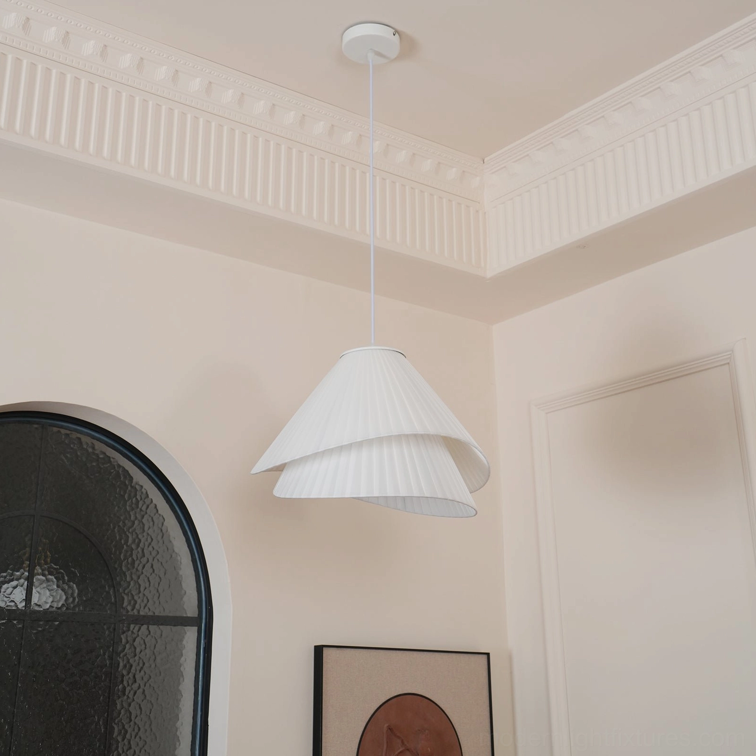 Pleated fabric pendant light dimmable LED bulb energy efficient lighting solution