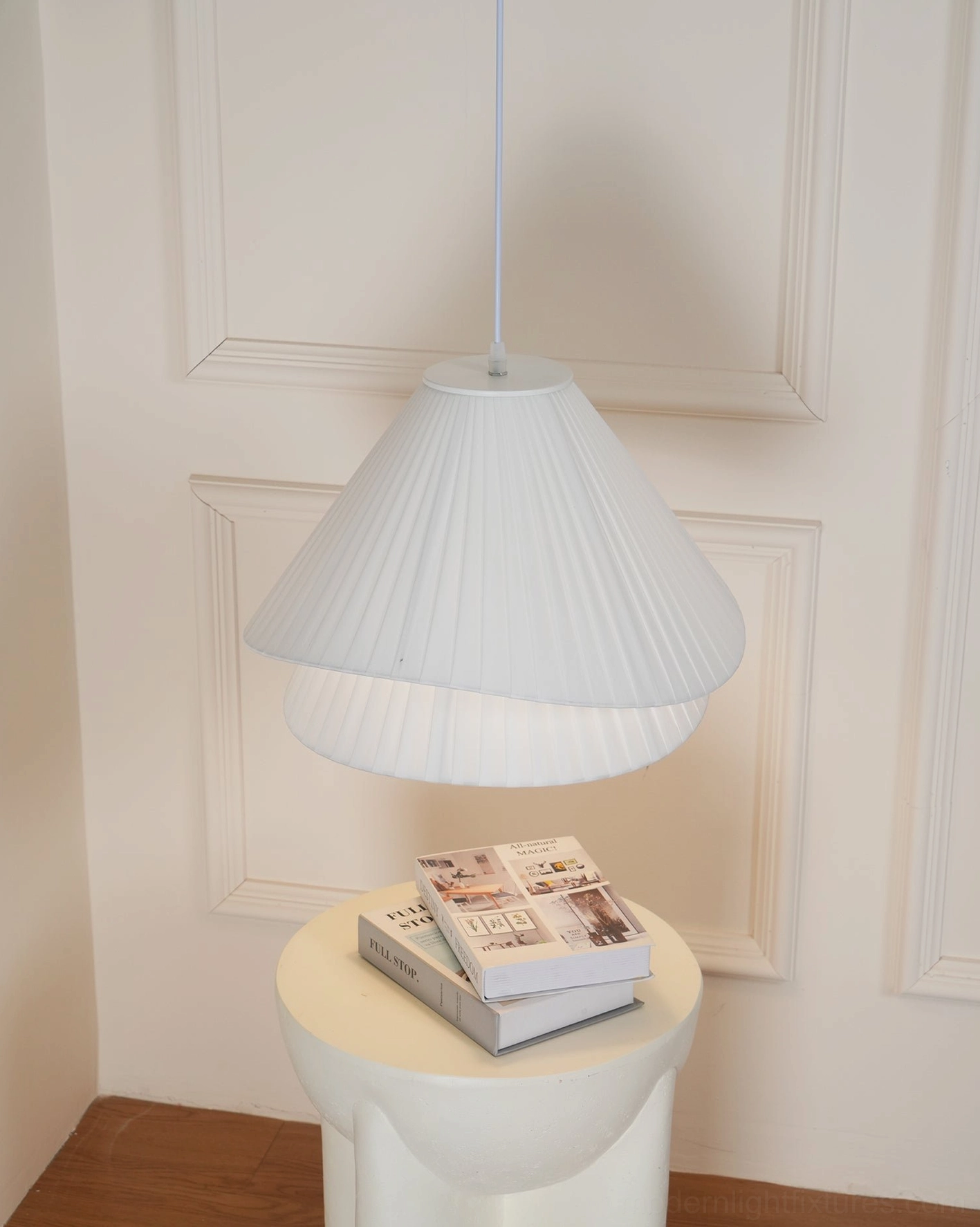 Pleated fabric pendant light Parisian chic French provincial interior design inspiration
