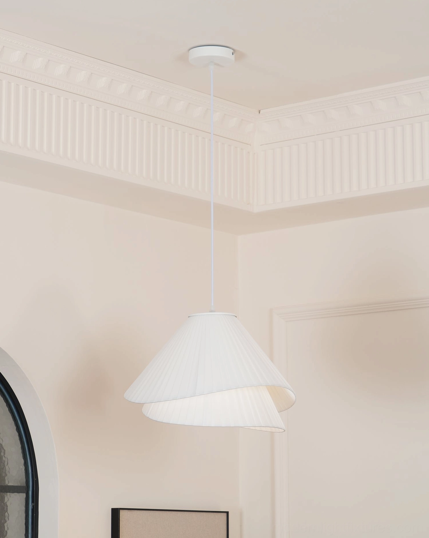 Pleated fabric pendant light home office study area focused illumination solution