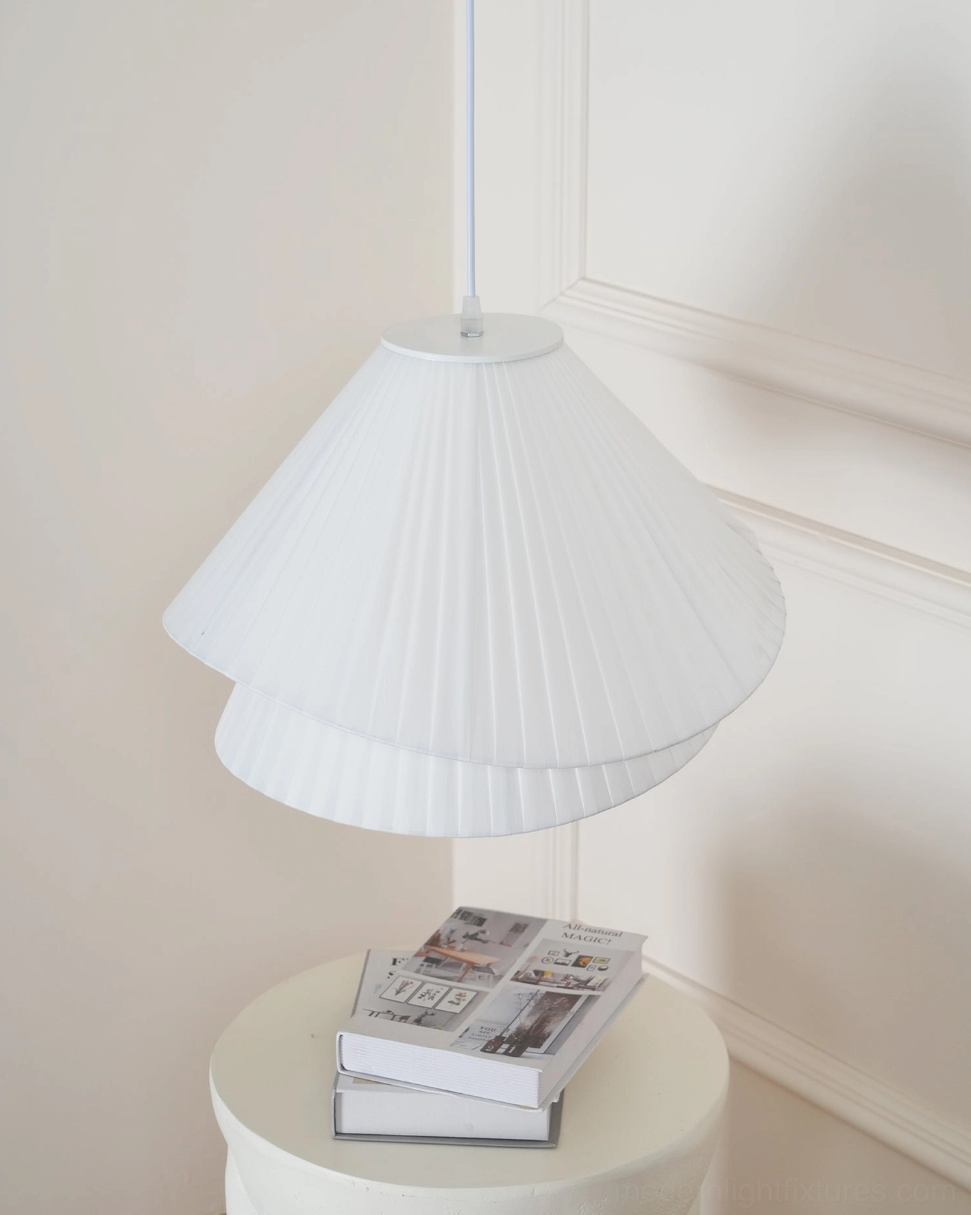 Pleated fabric pendant light industrial modern style exposed metal wood combination