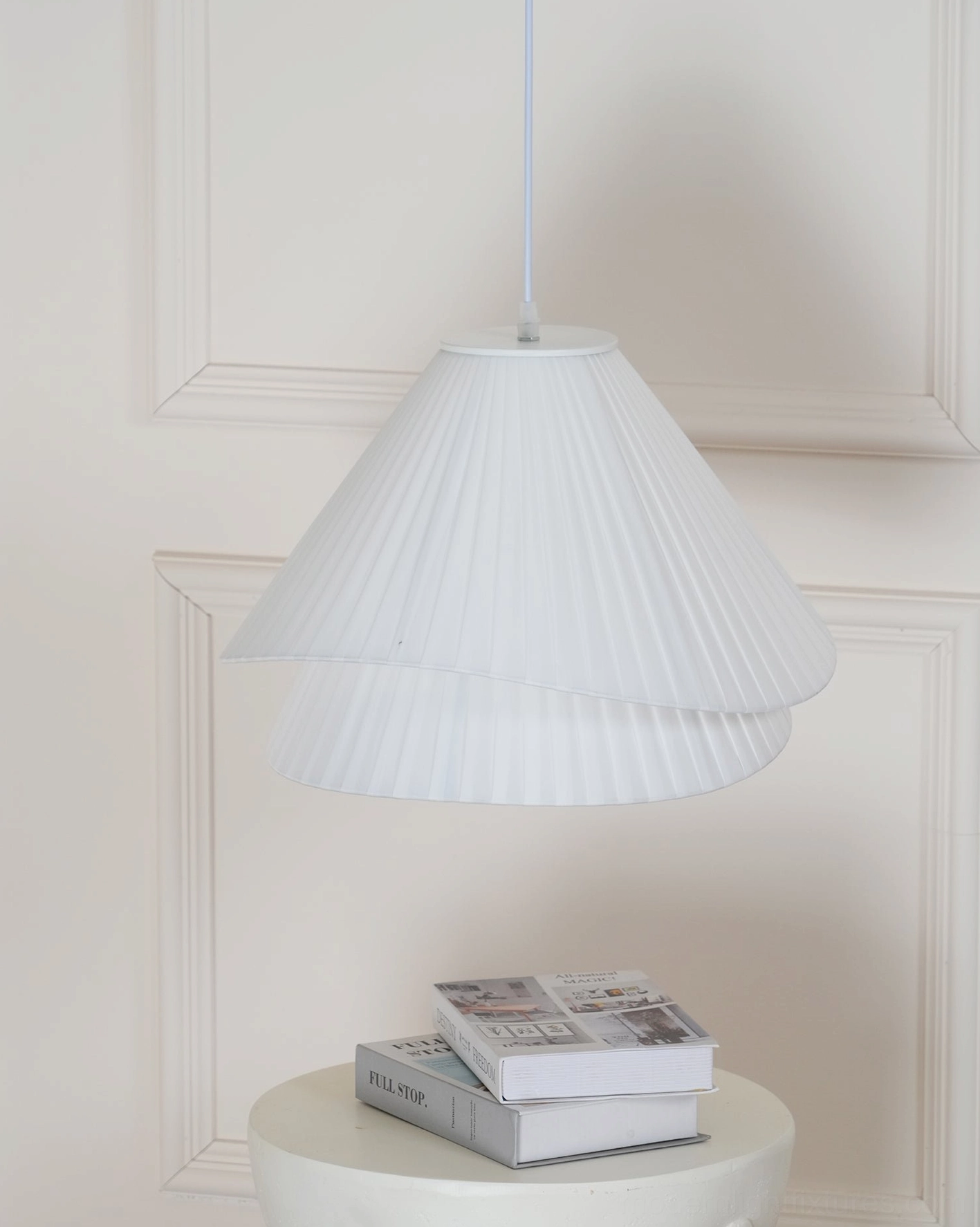 Pleated pendant light Japandi Japanese Scandinavian design fusion aesthetic