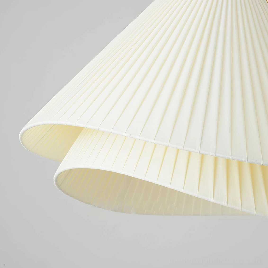 Pleated fabric pendant light 58cm large size suspended over expansive dining table