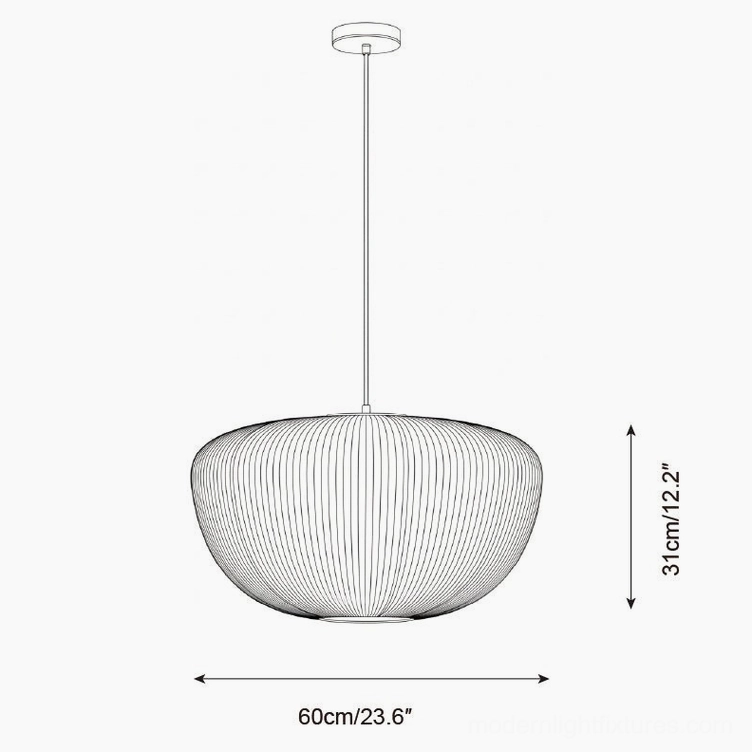 Pleated pendant light size guide - medium 60cm diameter technical specification drawing with dimensions