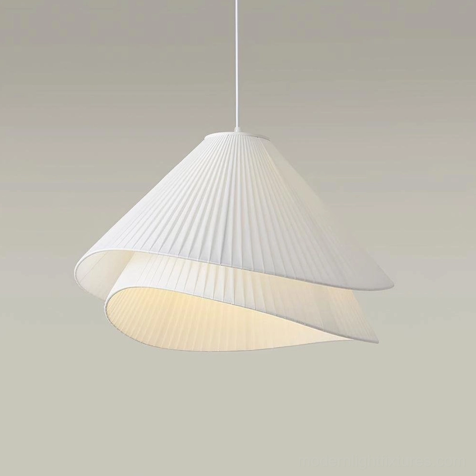 Mid-century modern inspired pleated fabric pendant light design aesthetic