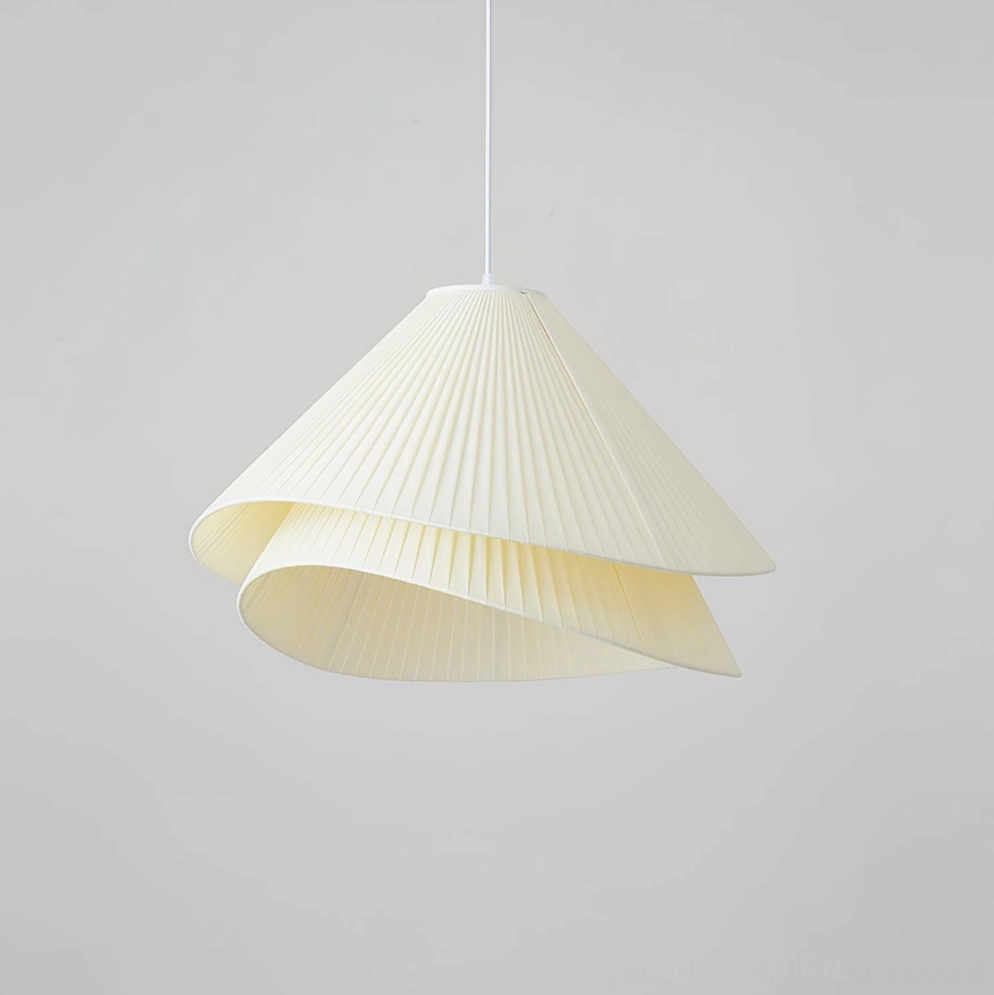 Modern pleated fabric pendant light in Scandinavian interior with natural wood furnishings