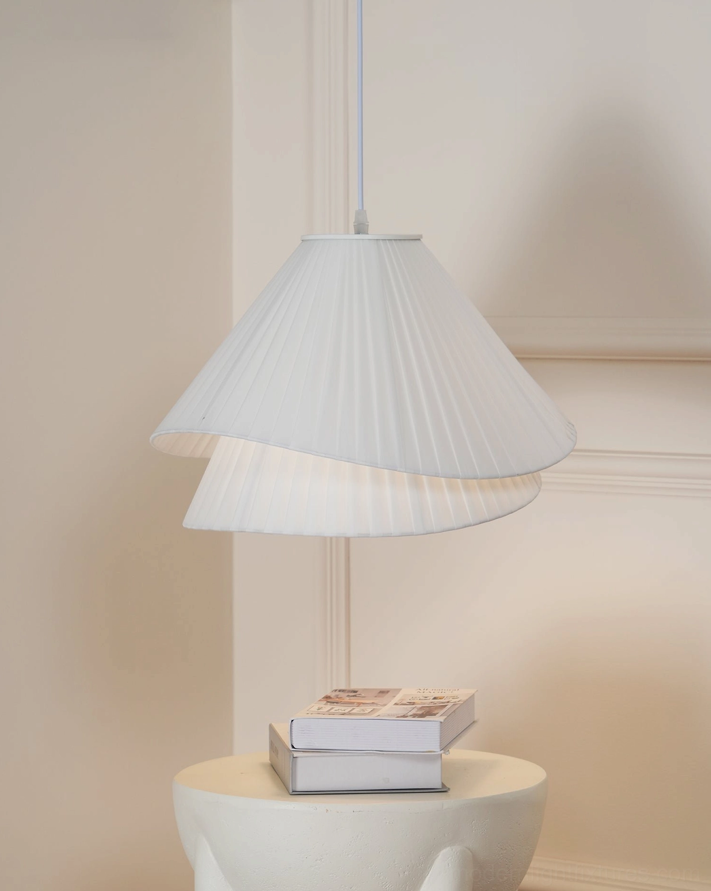Pleated pendant light sloped ceiling compatible installation versatile mounting