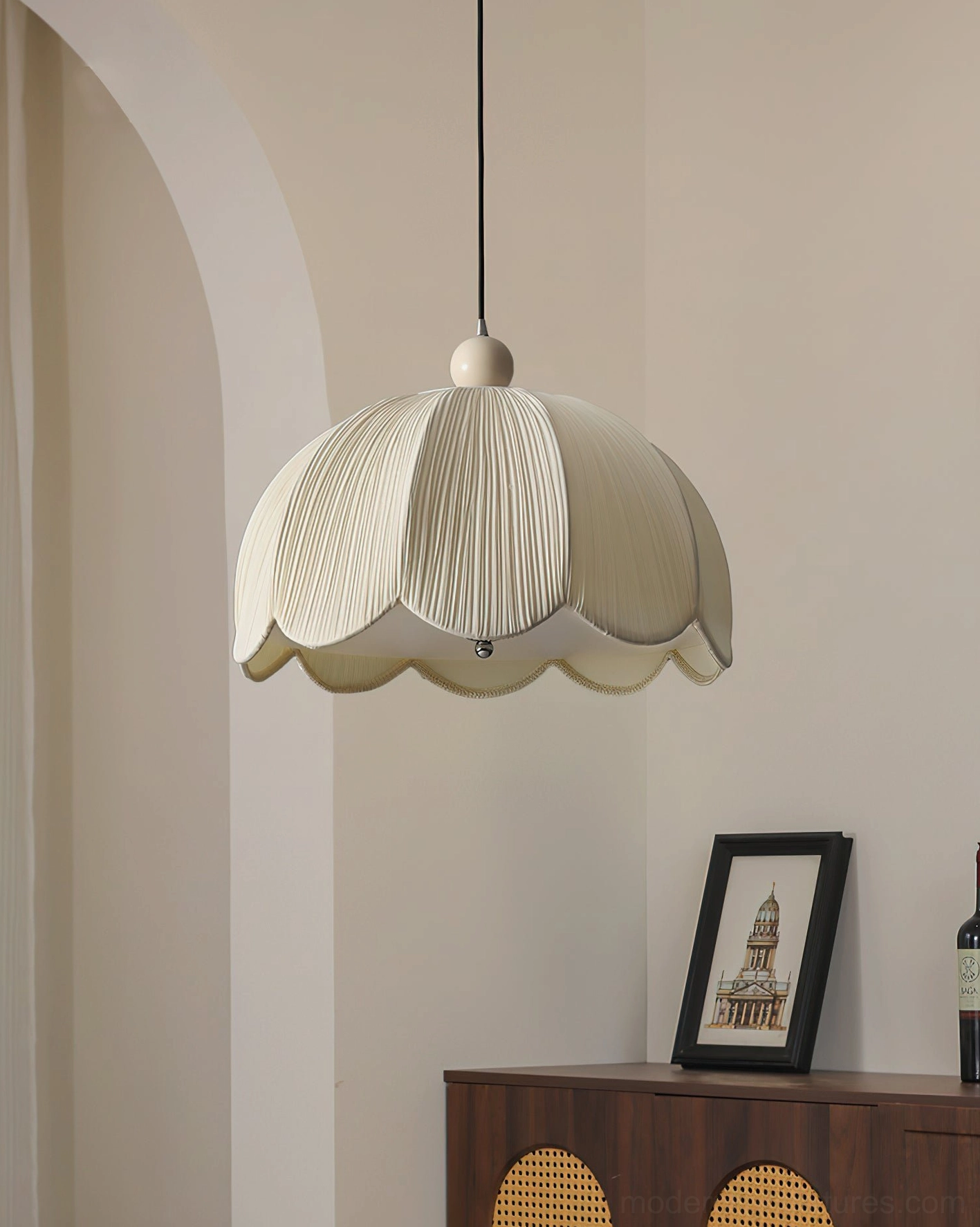 Pleated scallop pendant lamp hanging installation, adjustable wire height customization, professional fixture setup