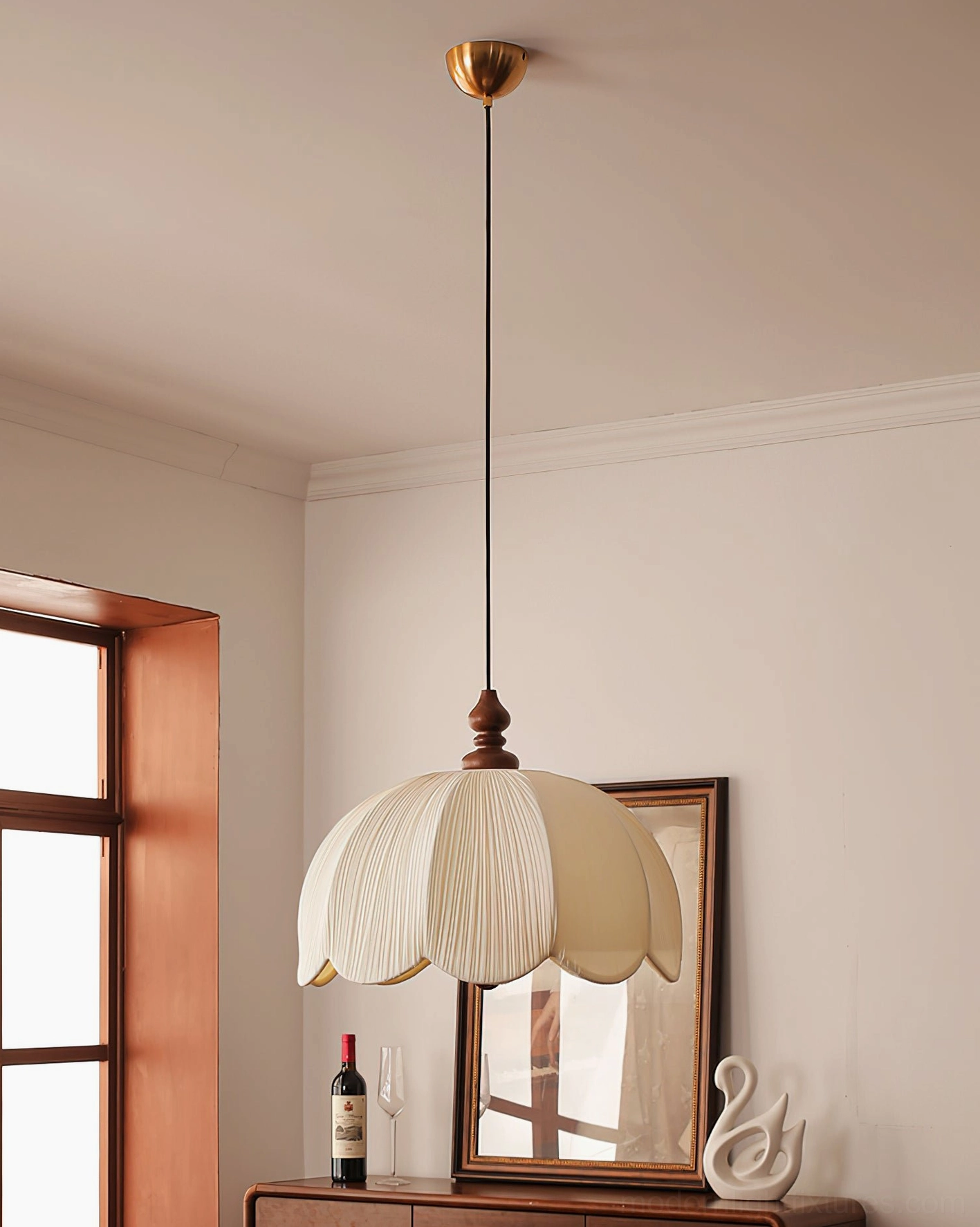 Pleated scallop pendant light in elegant interior setting, statement lighting design, sophisticated home decor accent