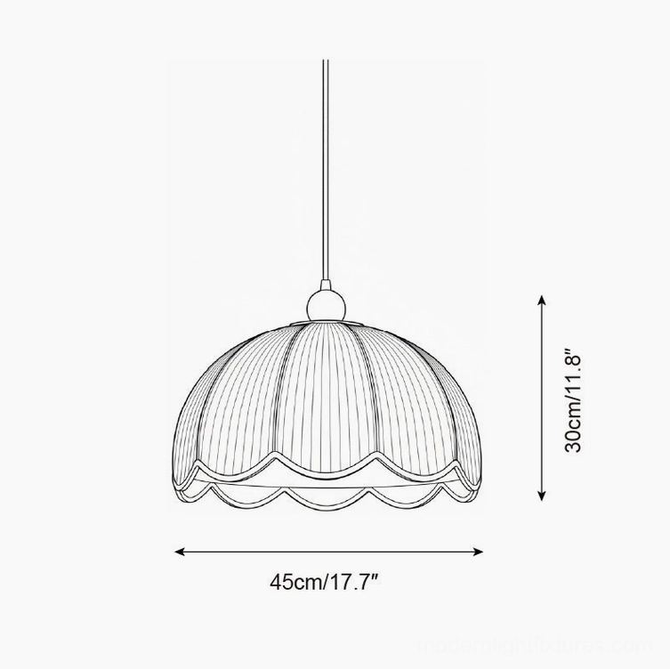 Pleated scallop pendant light technical drawing diagram Model A, 45cm diameter 30cm height specifications