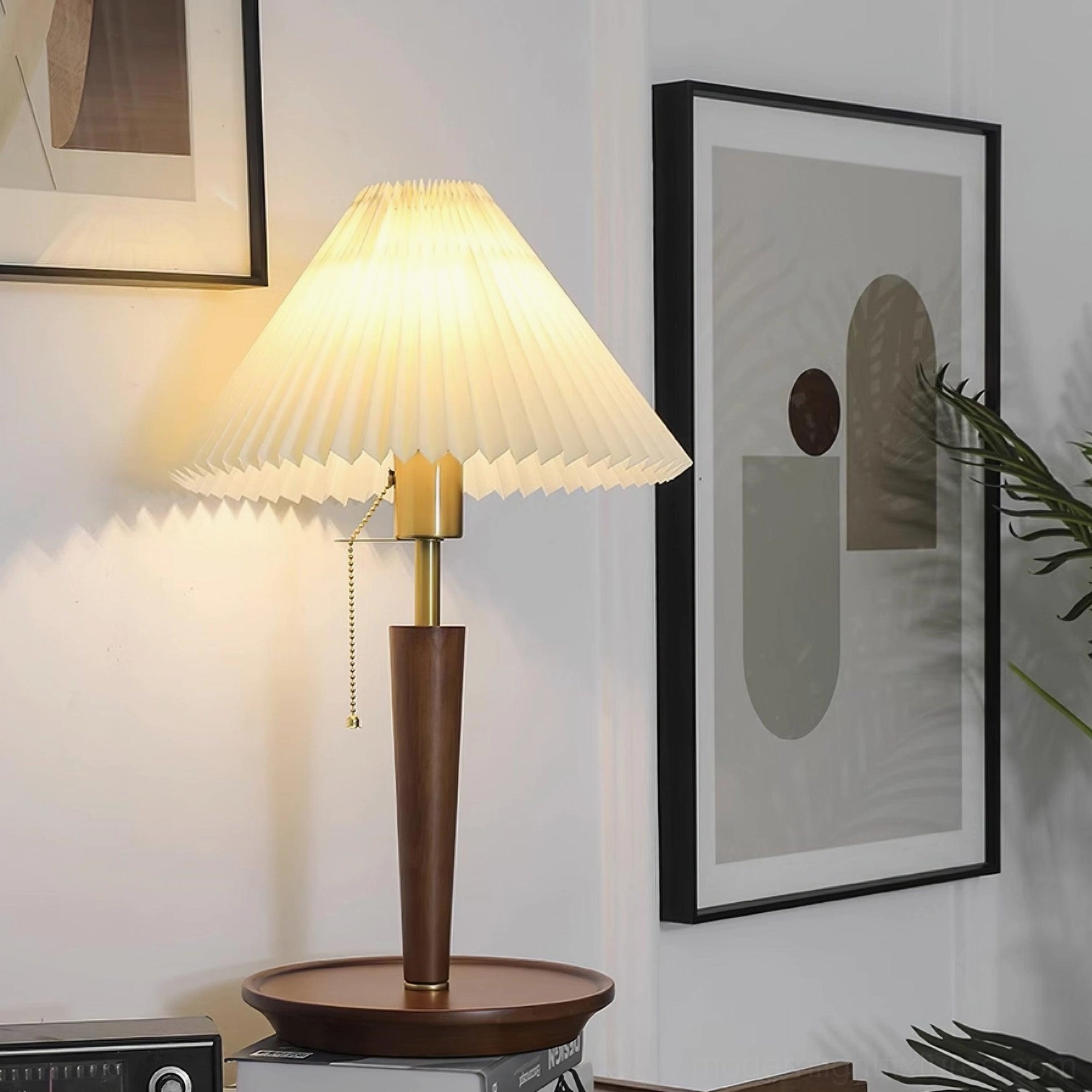 Suki pleated table lamp in Japandi interior design combining minimalist aesthetic with warm material authenticity