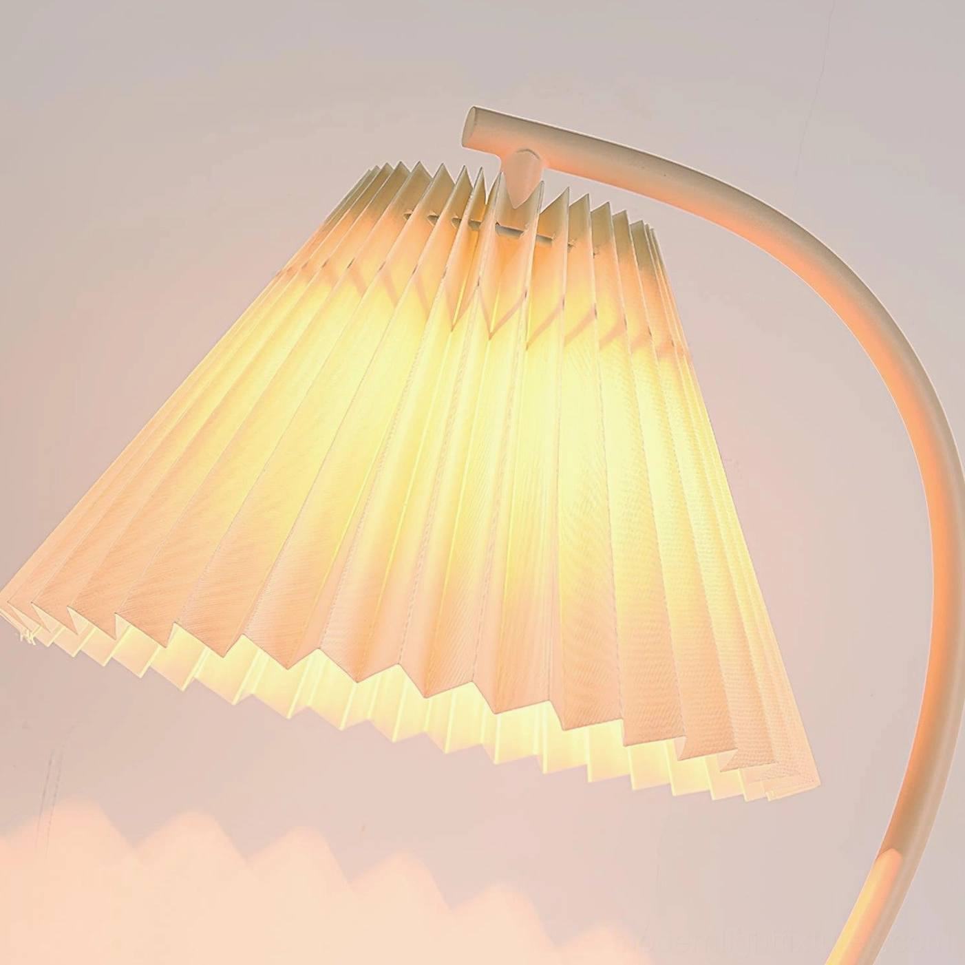 Modern pleated fabric shade table lamp with dimmer compatible push-button control
