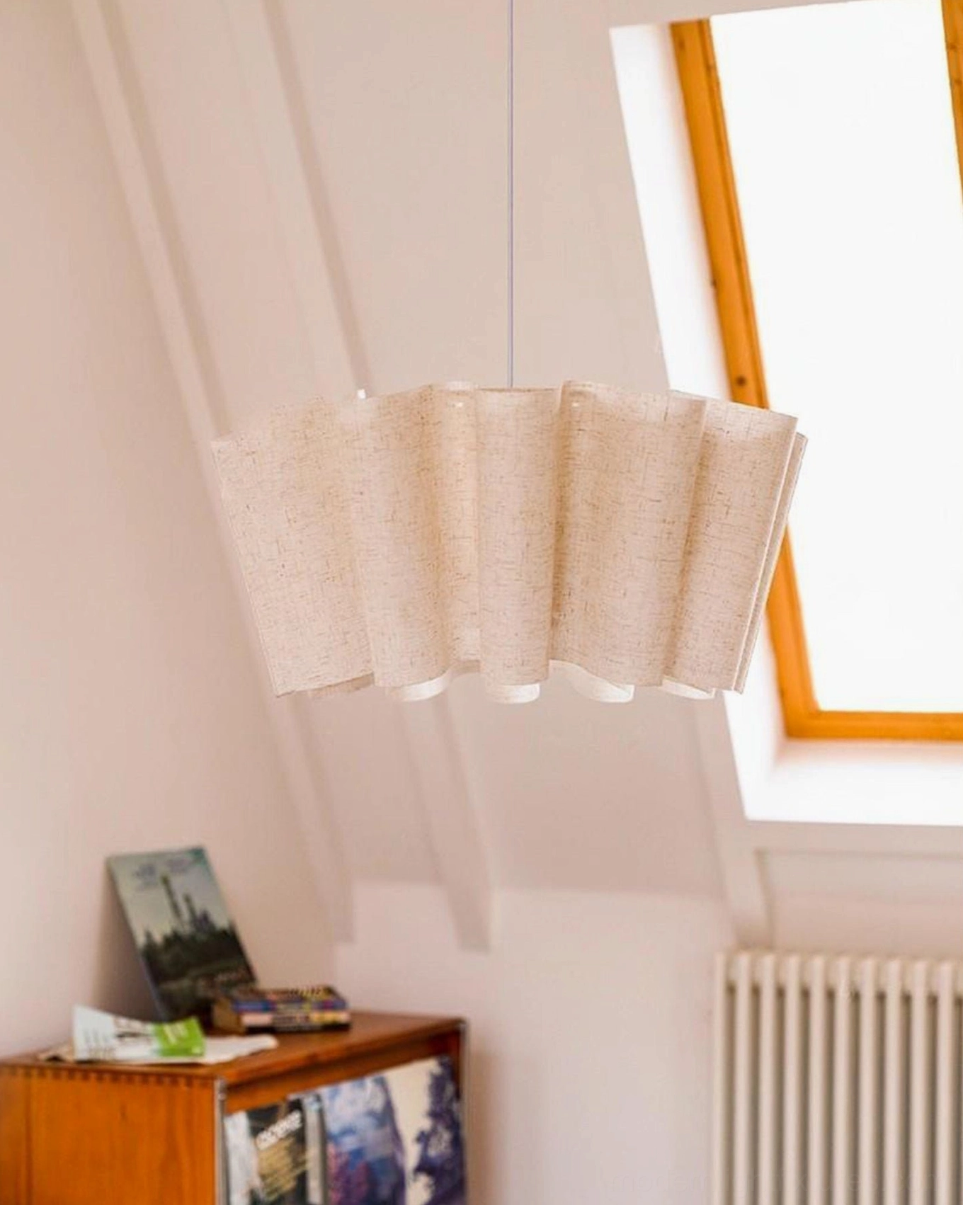 Modern Pleora pleated linen pendant complementing contemporary Japandi interior design