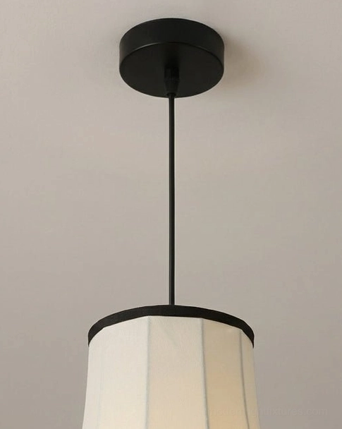 Plisselle pleated pendant light multiple size options displayed, tiered sculptural fabric shade form, size comparison demonstration