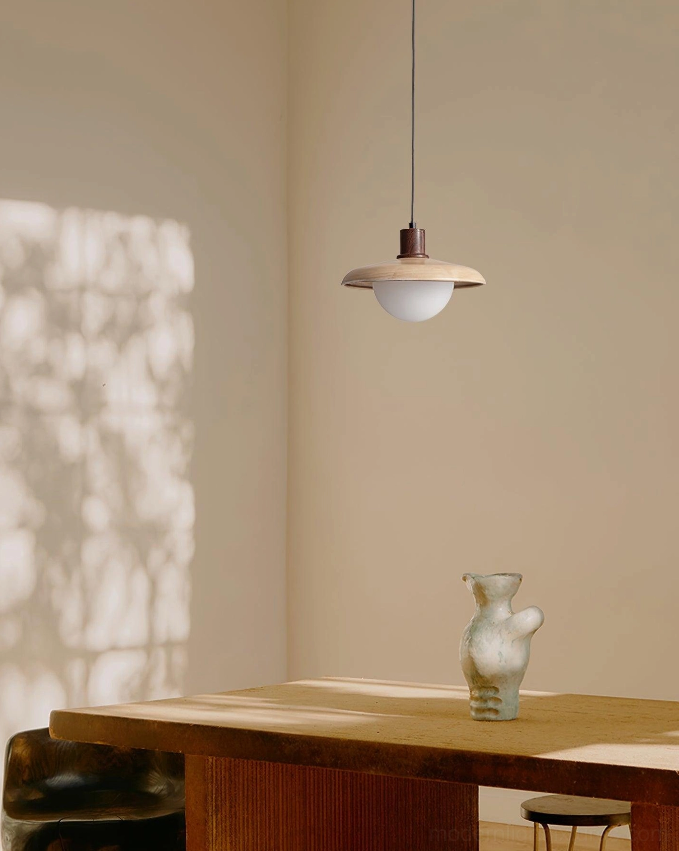 Contemporary plug-in pendant with cord adjustment and dimmer compatibility