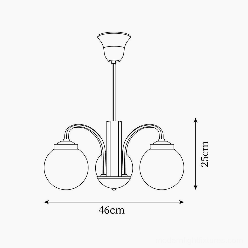 Polaris 3-light chandelier technical specification diagram dimensions 46cm diameter 25cm height
