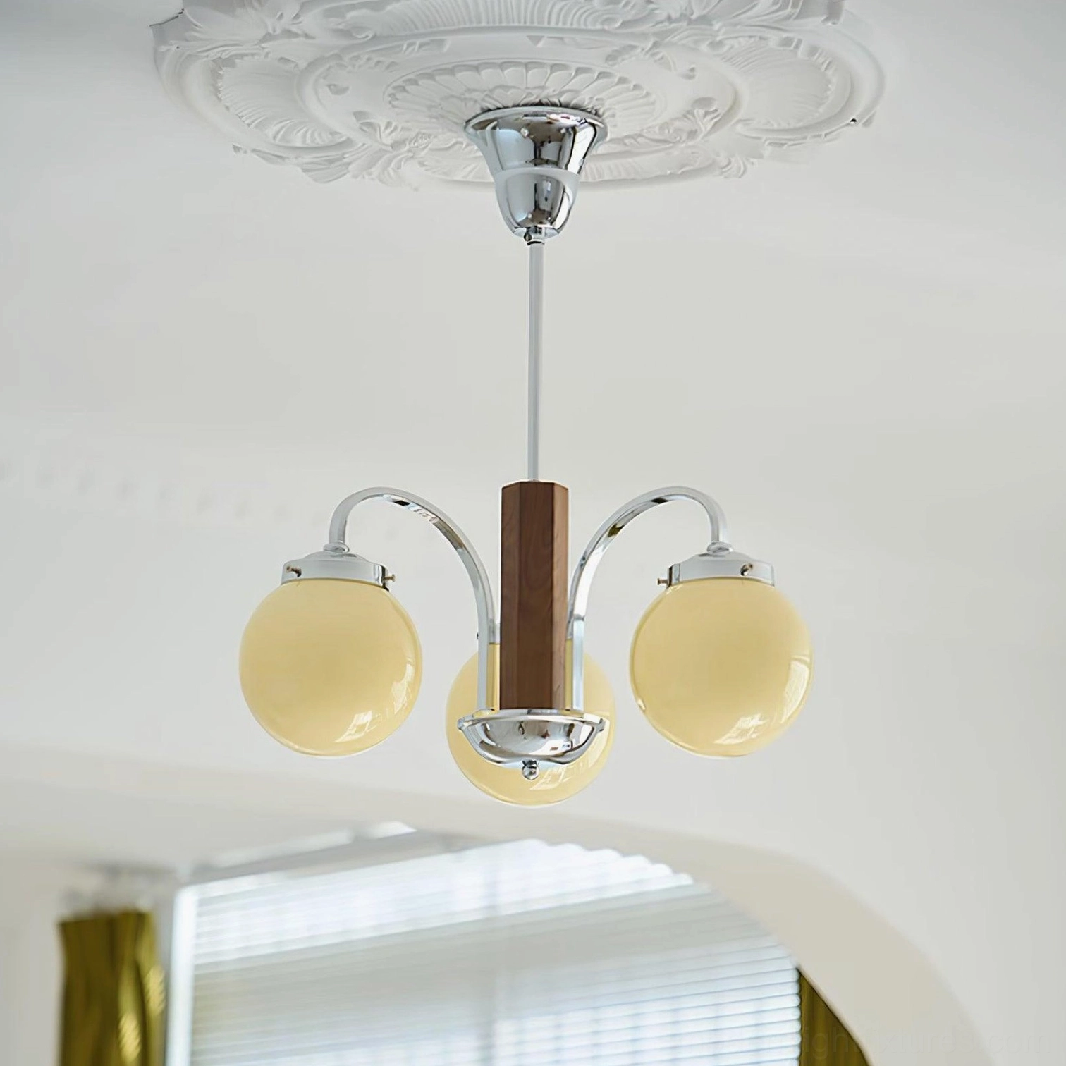 Polaris hanging light fixture bedroom interior design mood lighting warm frosted glass