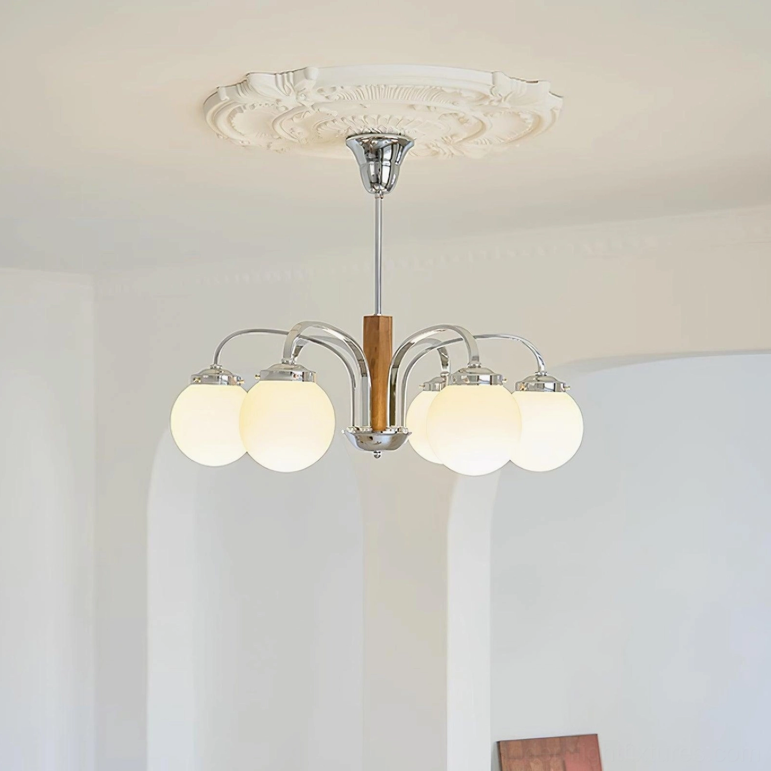 Polaris Bauhaus-inspired chandelier lifestyle photo dining room setting sophisticated ambiance