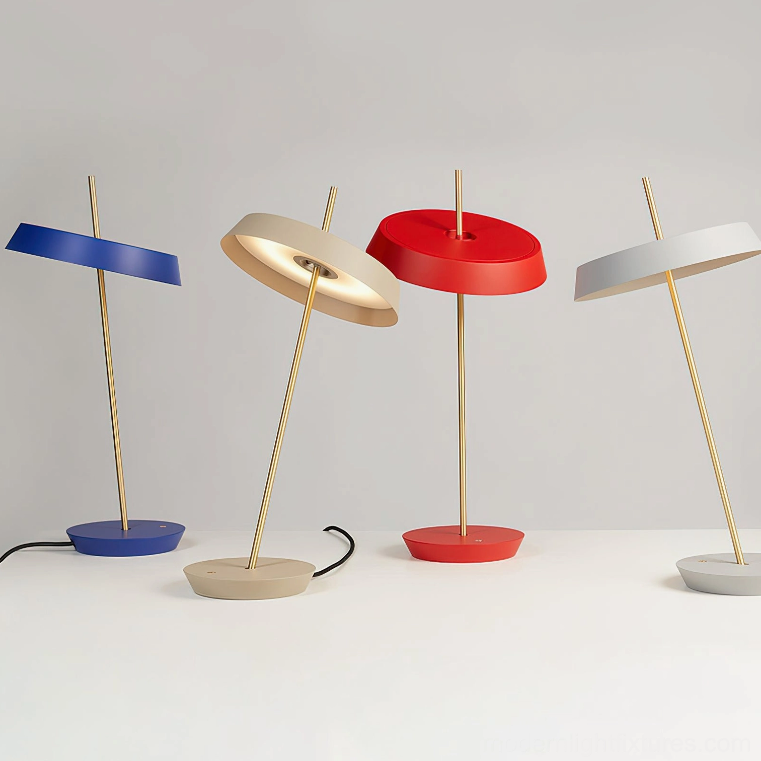 Poldina modern disc table lamp multiple color variations displayed together showing design versatility