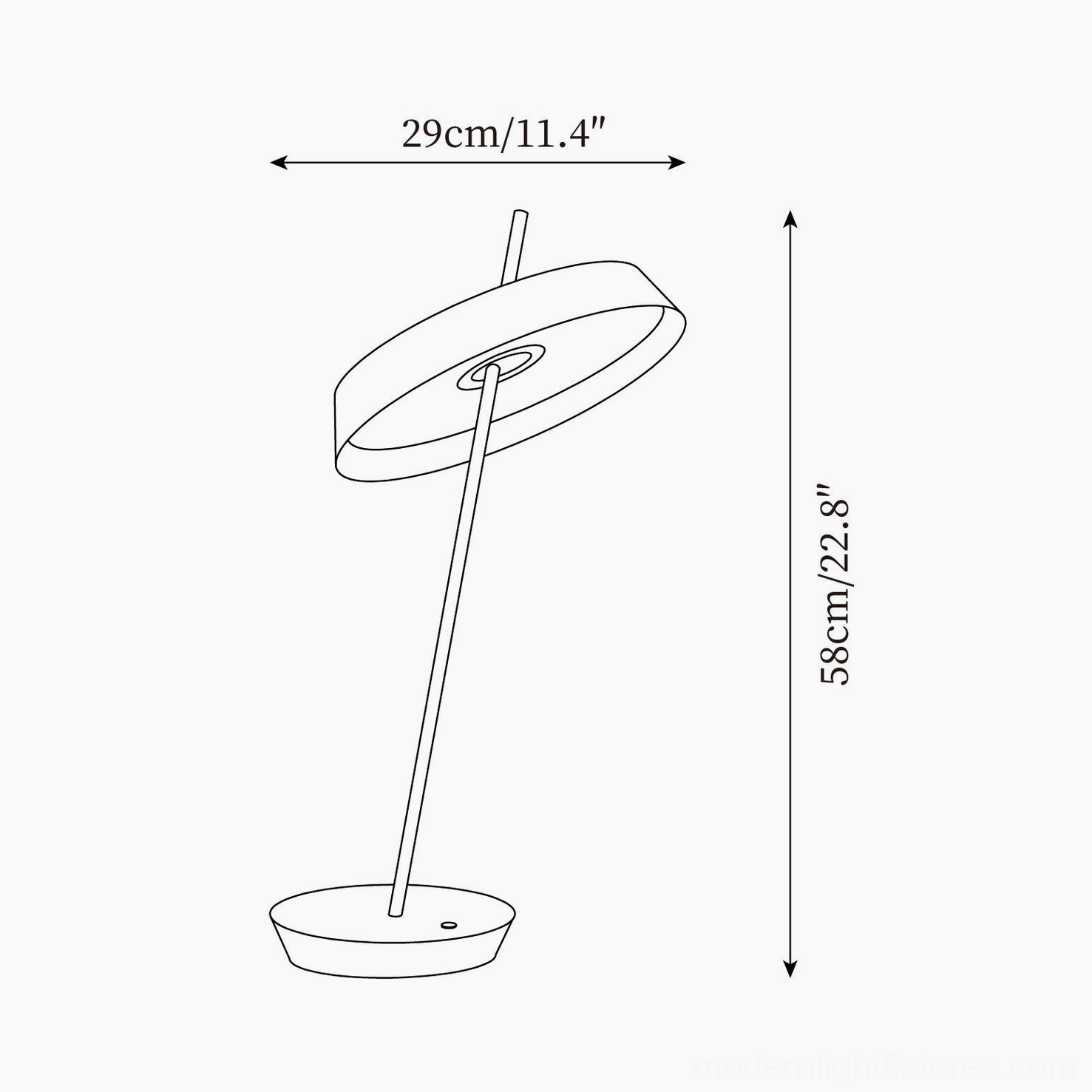 Poldina table lamp technical schematic and orthographic line drawing with dimension specifications
