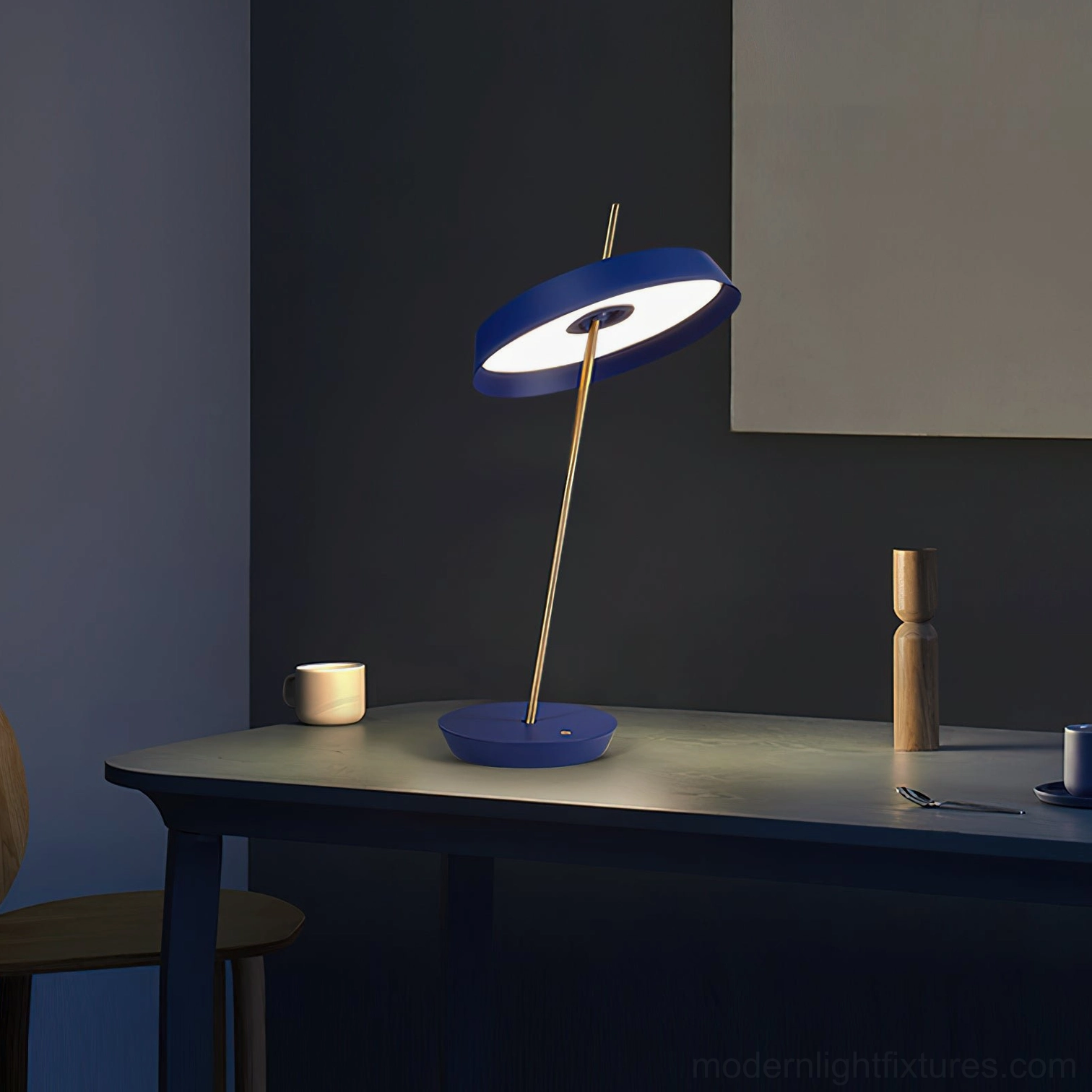 White Poldina modern disc table lamp showcasing Scandinavian design aesthetic and clean lines