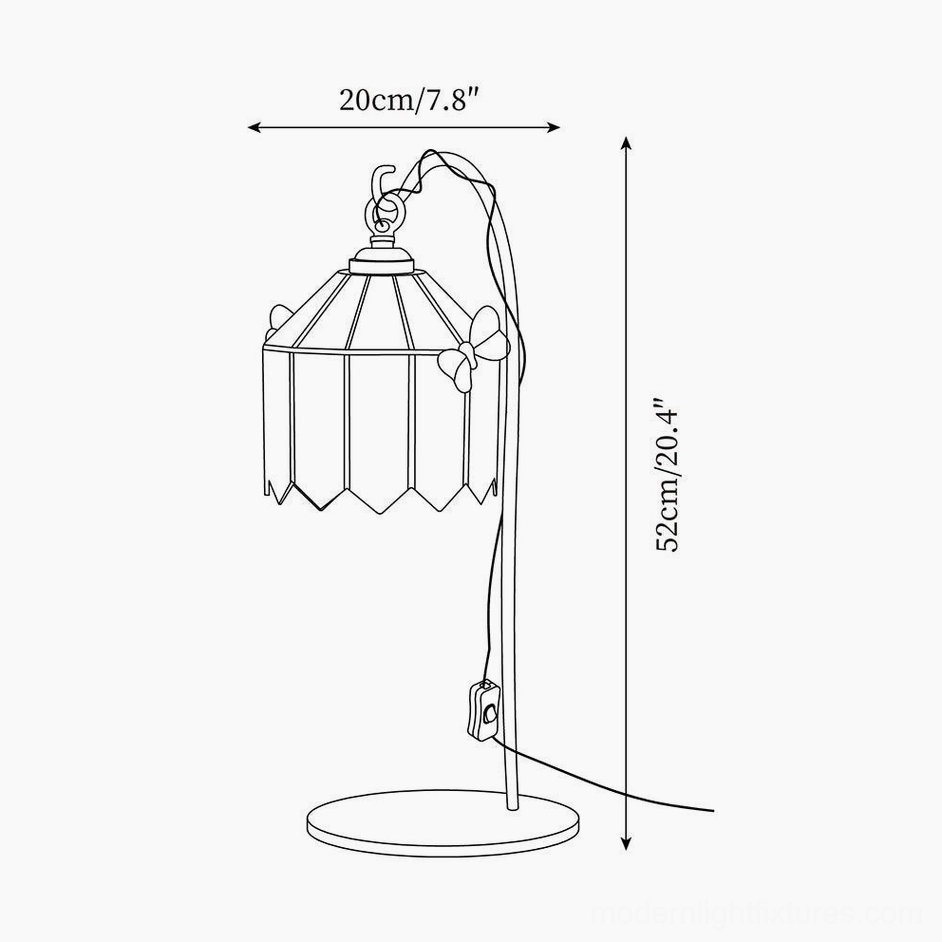 Technical diagram of single butterfly polygon shade stained glass table lamp