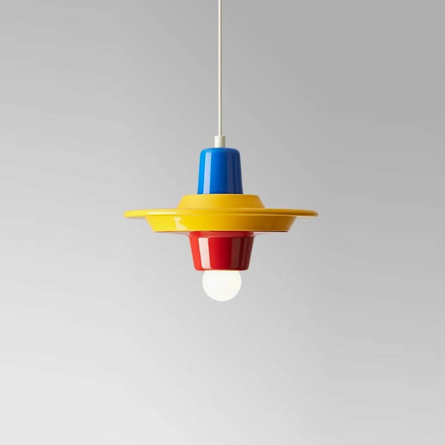 All-cream soft neutral pop art pendant light in minimalist modern space, stacked saucer silhouette providing subtle design accent
