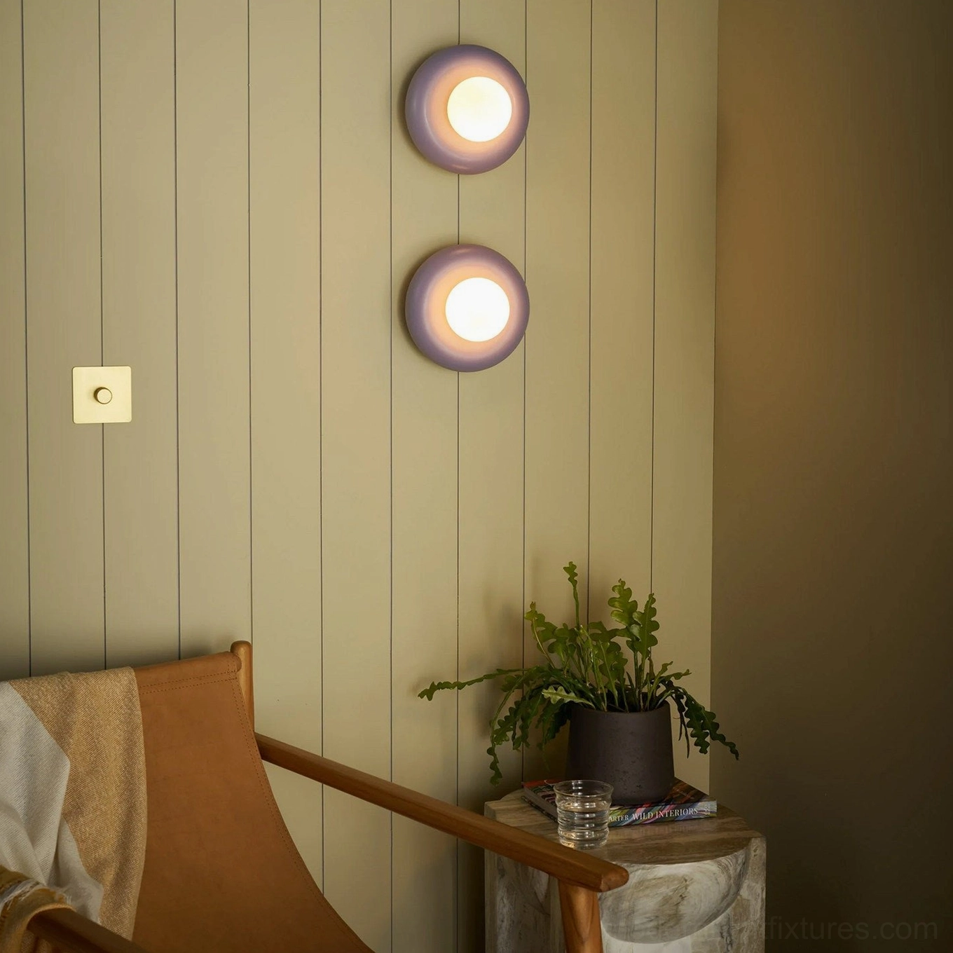Lavender purple Pop wall sconce resin donut with white opal glass, contemporary design accent wall light