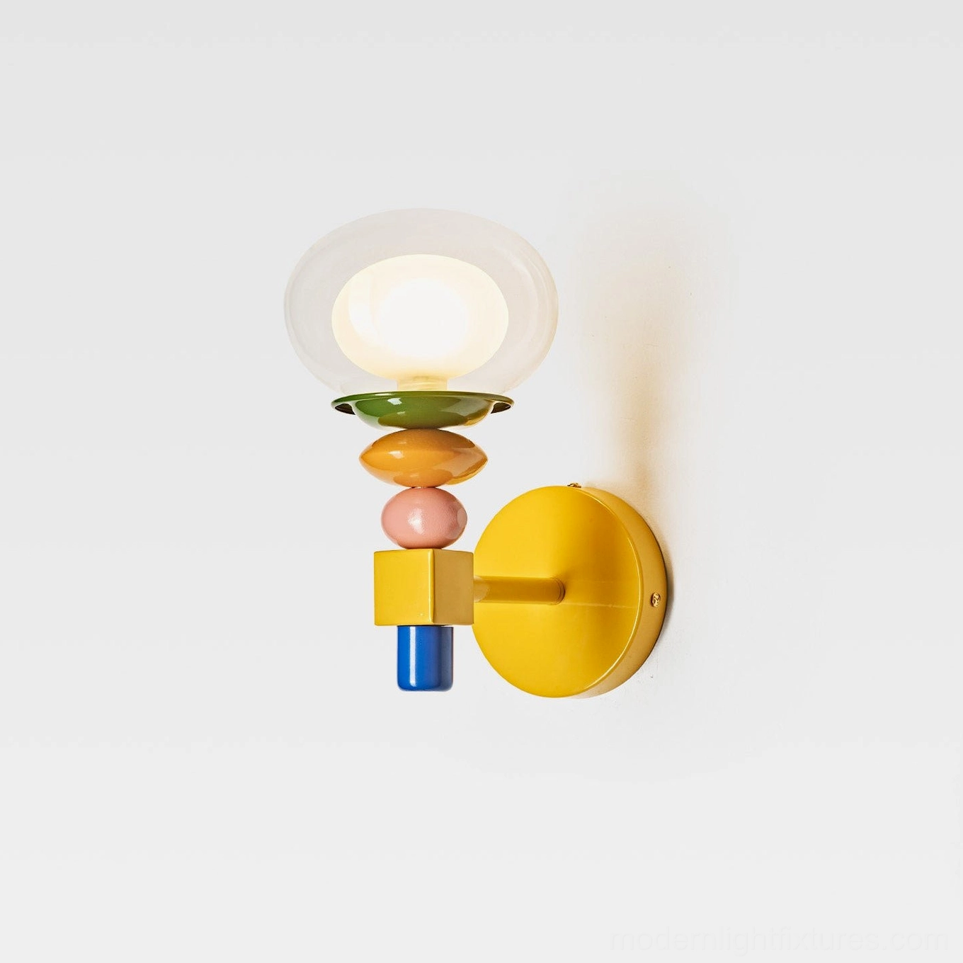 Popella colorful wall sconce mounted on white wall showing full fixture composition and scale