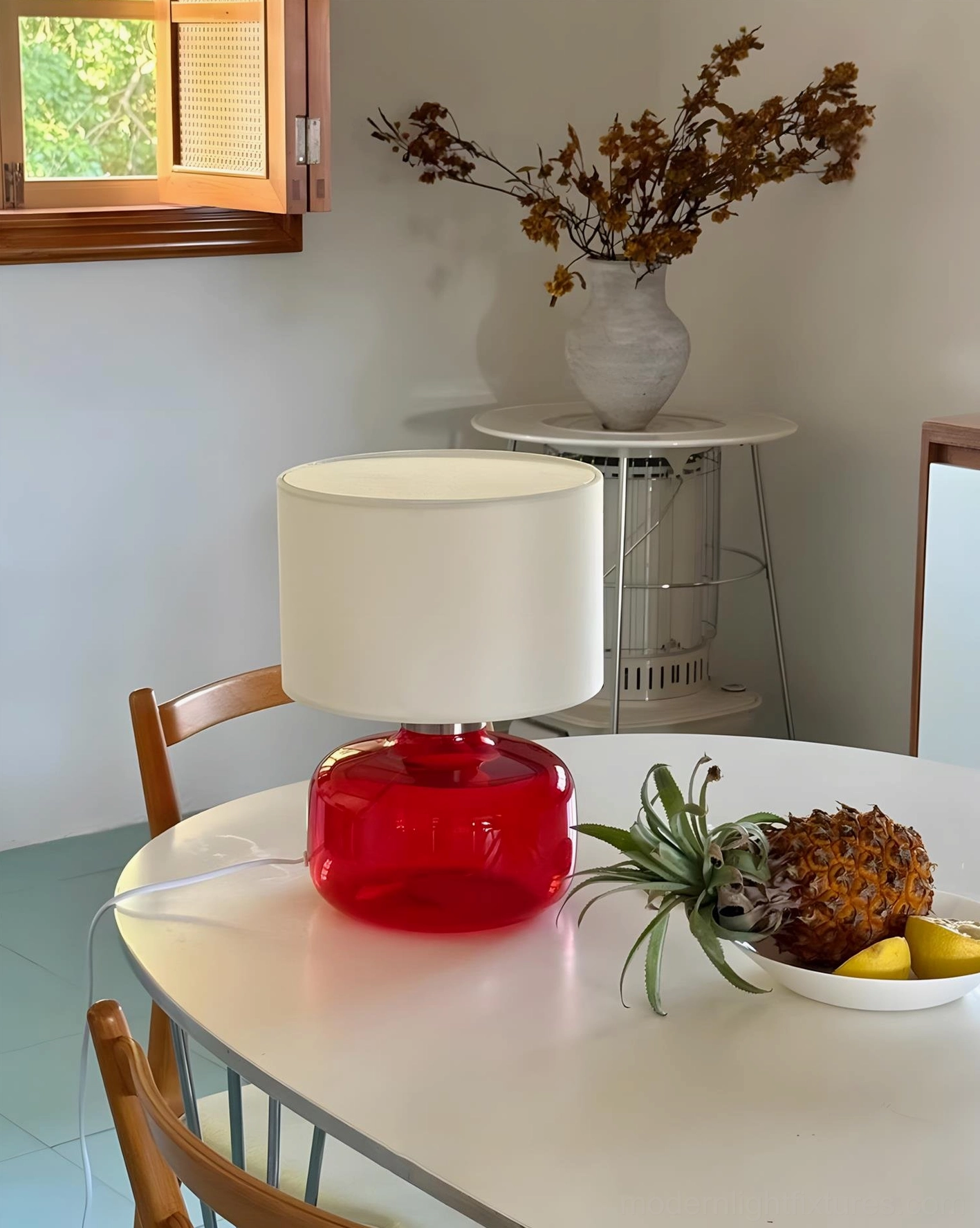 Popello modern glass lamp paired with contemporary home accessories design coordination