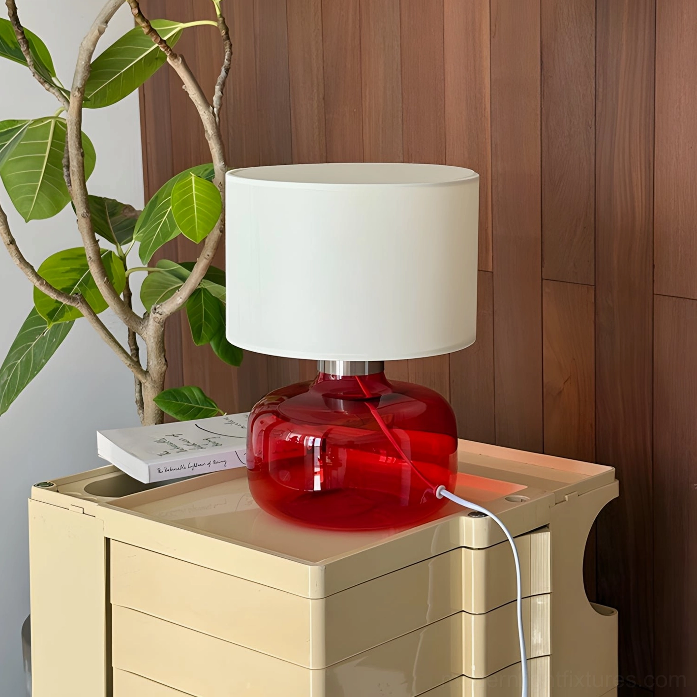 Popello table lamp striped shade modern fabric detail soft diffused lighting effect