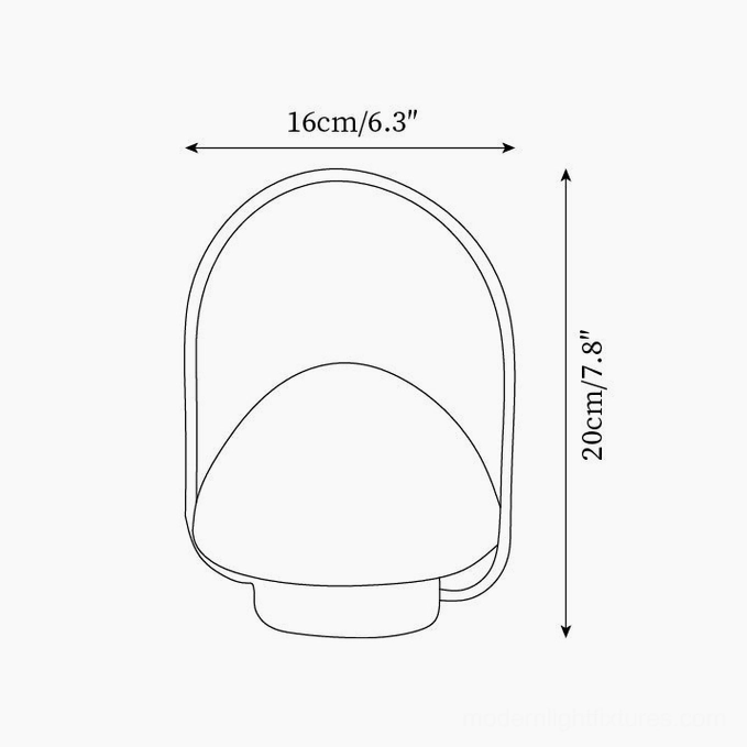 Portable lamp product dimension technical drawing, top-down size specifications view, 16cm diameter 20cm height