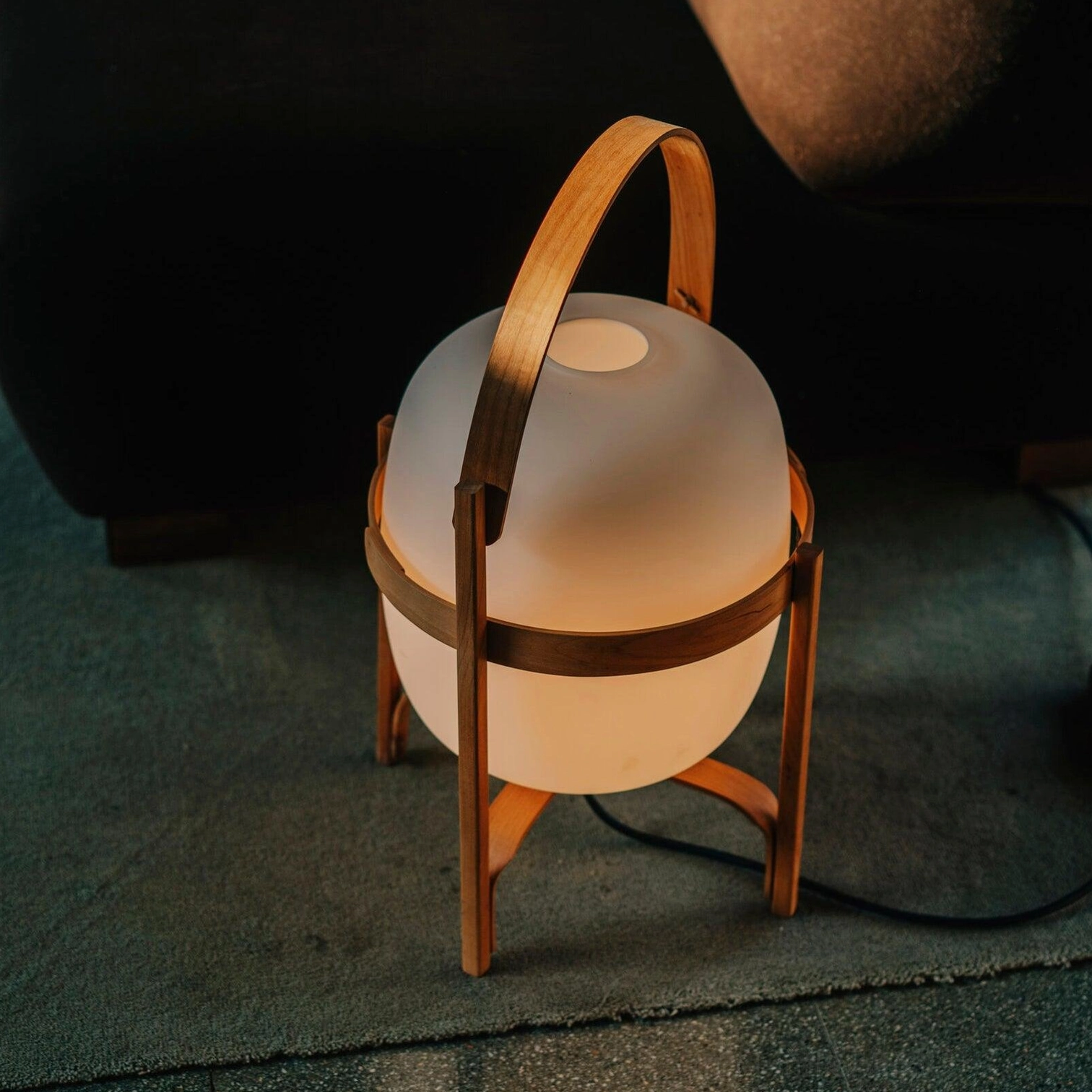 Portable lantern glass lamp in various color finishes - ash walnut white options