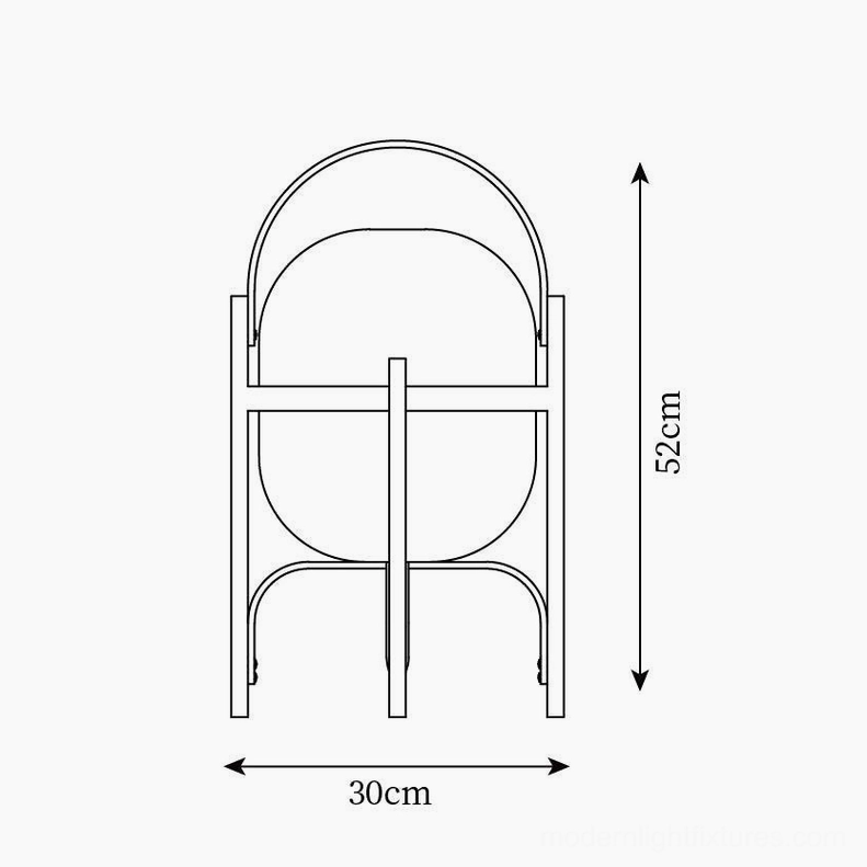 Technical dimension schematic for portable lantern glass table lamp - 52cm height 30cm diameter