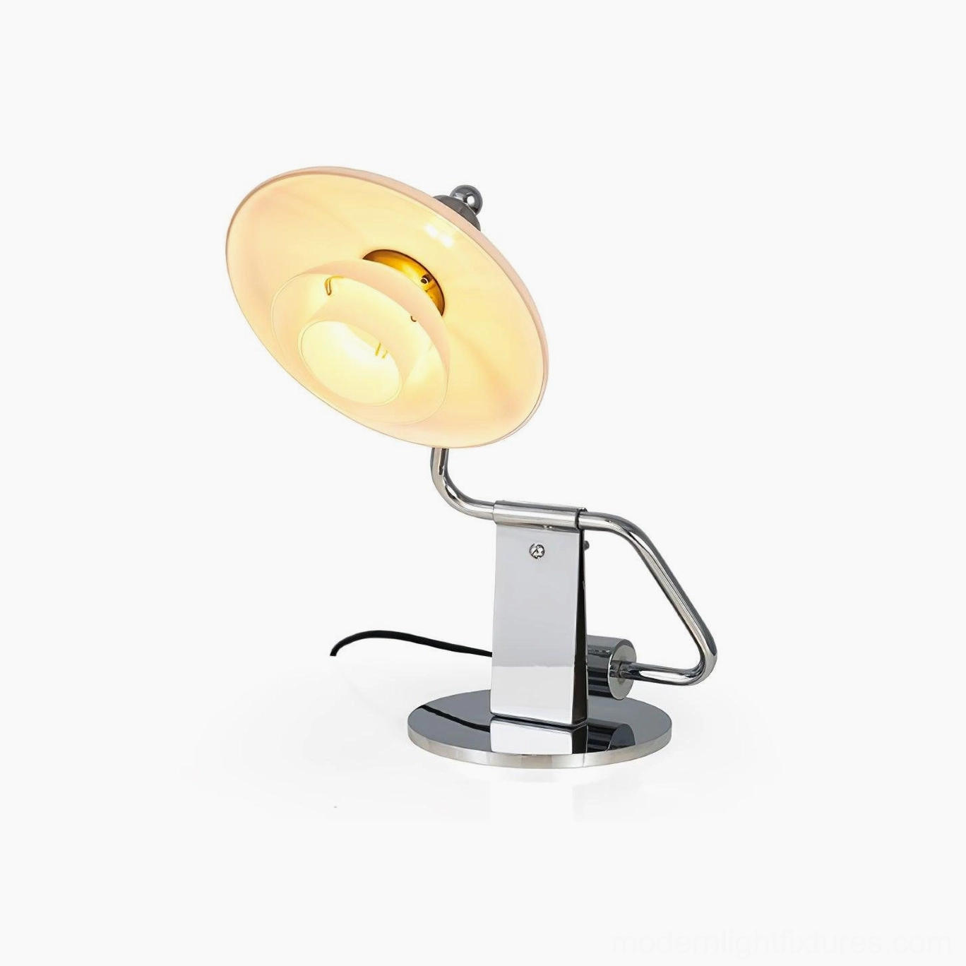 Poul contemporary glass table lamp with frosted shade in modern home study and workspace