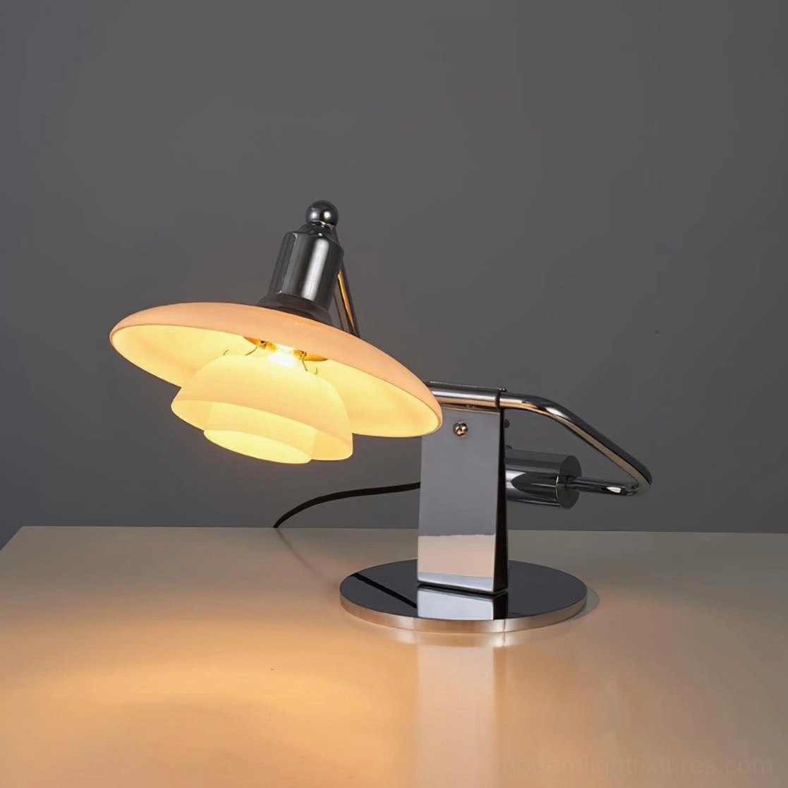 Poul modern table lamp in minimalist setting showcasing Scandinavian design aesthetic