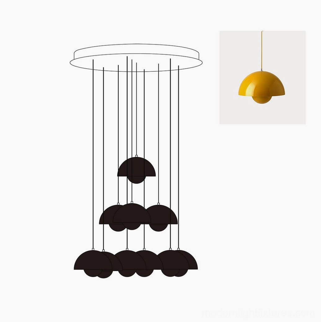Modern multi-head dome pendant chandelier with precision-engineered aluminum construction